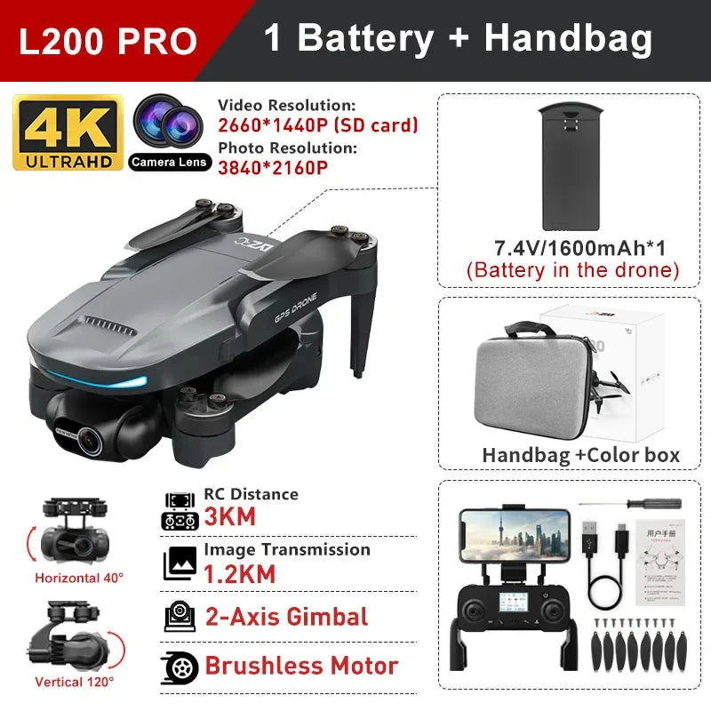 LYZRC L200 Pro MAX Drone Professional 4K HD Camera With Obstacle Avoidance 2-Axis Gimbal GPS 5G WIFI FPV RC Dron Quadcopter 216g