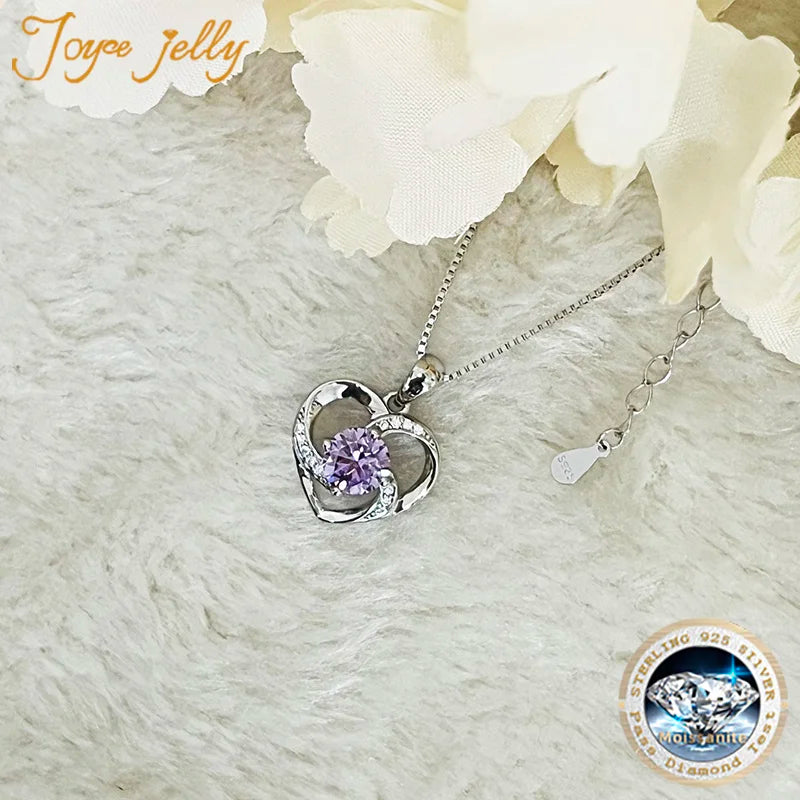 JoyceJelly 1CT Pass Tested Moissanite Heart Necklace for Women S925 Silver Gold Silver Color Diamond Pendant Birthday Party Gift