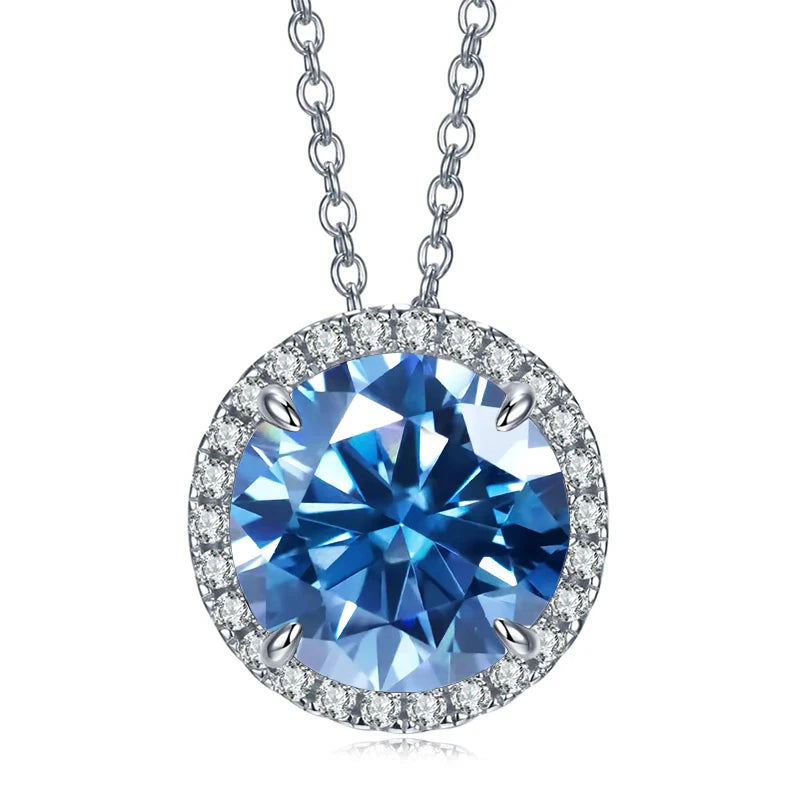 JoyceJelly Classic S925 Sterling Silver Necklace With 5CT 11mm Colorful Moissanite Gemstones Wedding Party Luxury Fine Jewerly