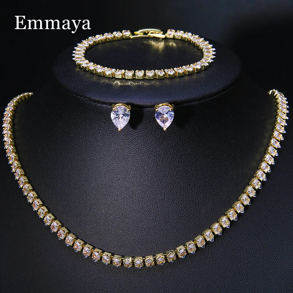 Emmaya Noble Cubic Zircon Jewelry Set Bridal Wedding Party For Female Fascinating Dress-Up Geometry Shape Elegant Ornament