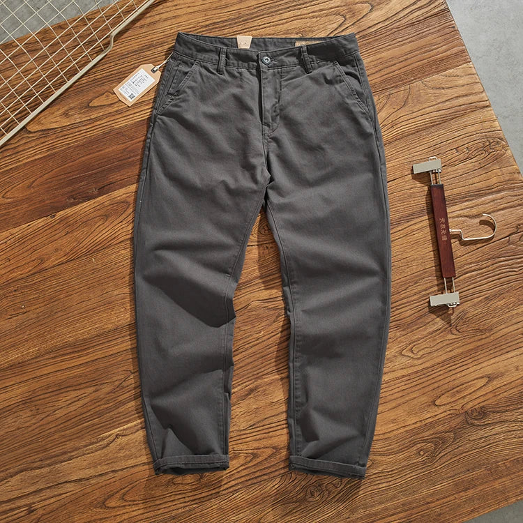 May Khaki American retro simple cargo pants men's heavy chino casual pants straight leg all matching tapered pants