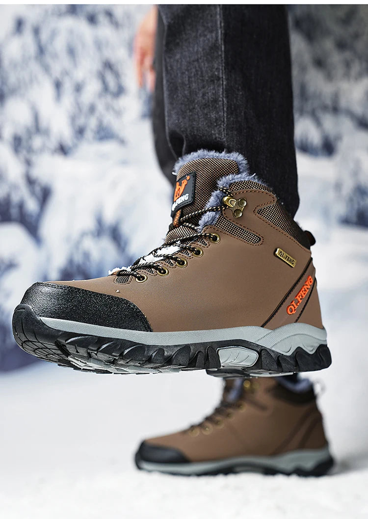 Men Winter Snow Boots Waterproof Leather Sneakers Super Warm Men's Boots Outdoor Male Hiking Boots Work Shoes Zapatillas Hombre