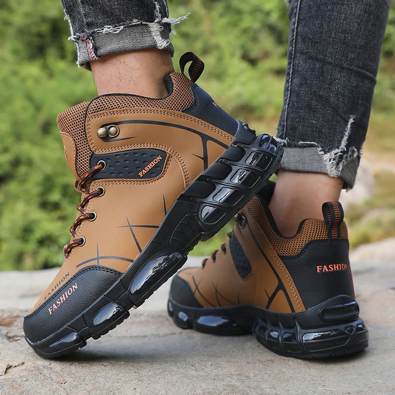 New Men Hiking Shoes High Quality Durable Leather Climbing Shoe Outdoors Camping Waterproof Fishing Hunting Walking Sneakers Men
