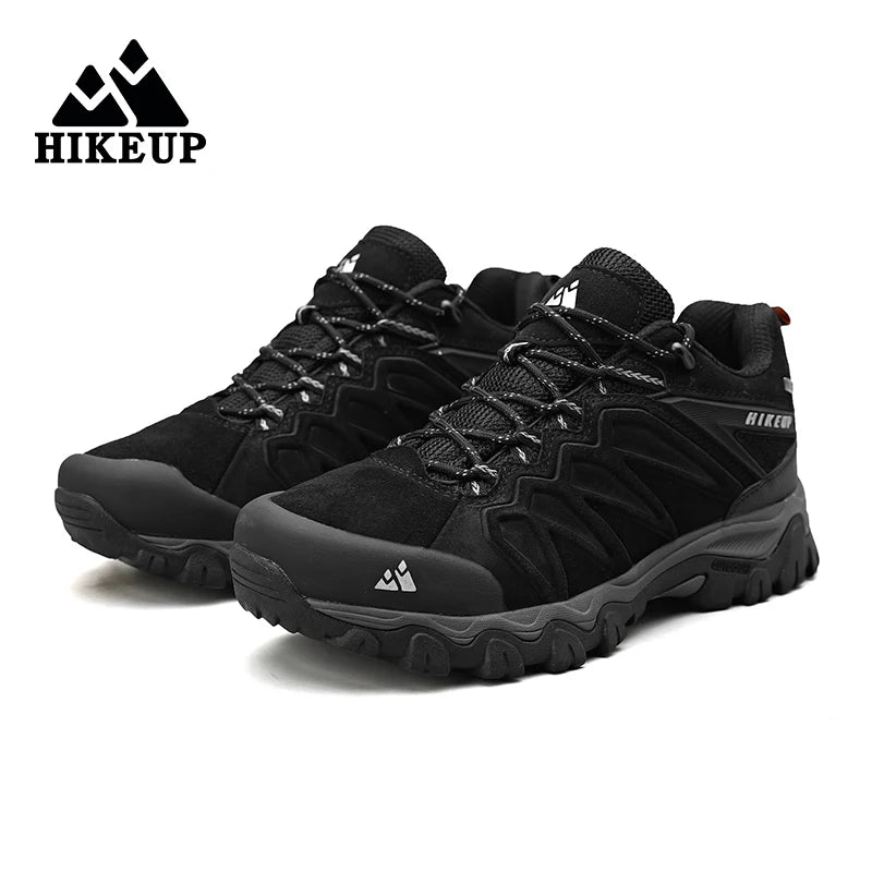 HIKEUP High Quality Leather Hiking Shoes Durable Outdoor Sport Men Trekking Leather Shoes Lace-Up Climbing Hunting Sneakers