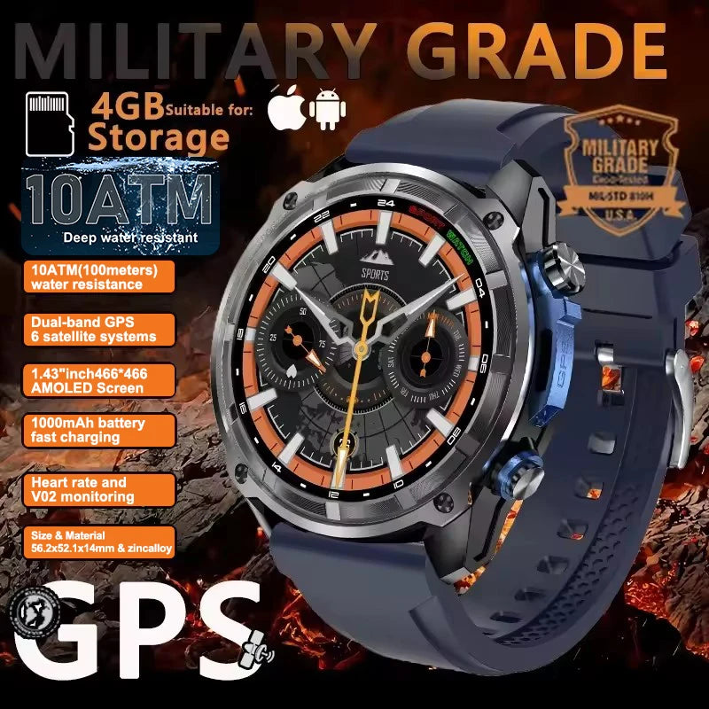 New Built in Real GPS HD Smart Watch Men Outdoor Altimeter 1000mAh Battery 4GB Memory 10ATM Waterproof Bluetooth Call Smartwatch