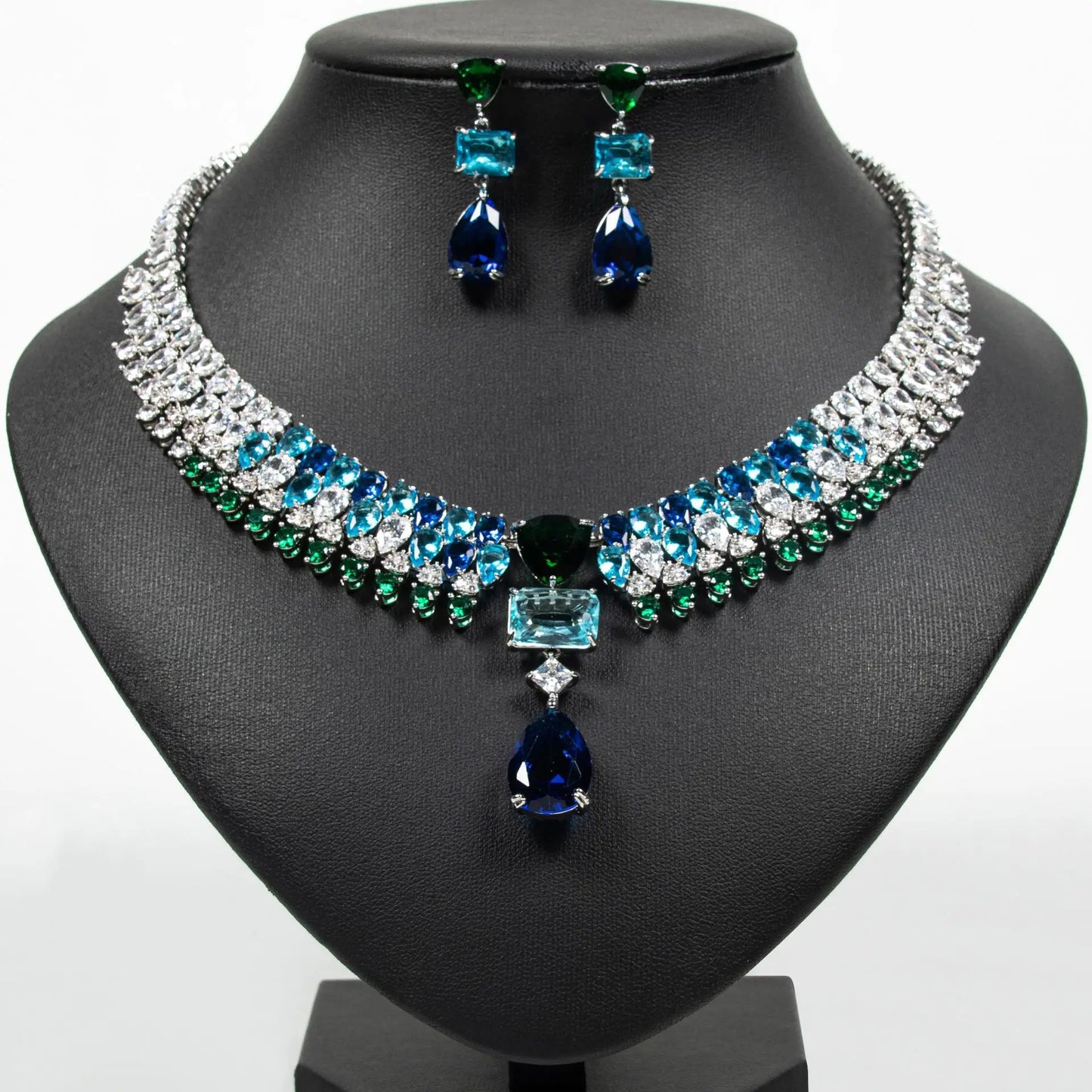 Luxury Multi-colour Jewellery Teardrop Zirconia Women's Summer Necklace Earrings Accessory Set Party Prom Dinner Festivals M-355