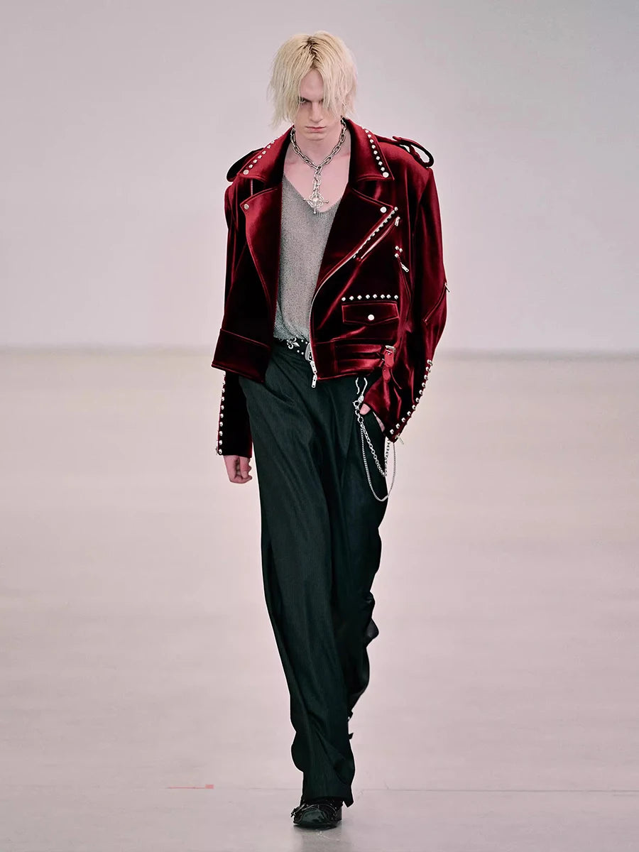 Mauroicardi Spring Autumn Cool Short Soft Velvet Moto & Biker Jacket Men Zipper Elegant Chic Stylish Luxury Designer Emo Clothes