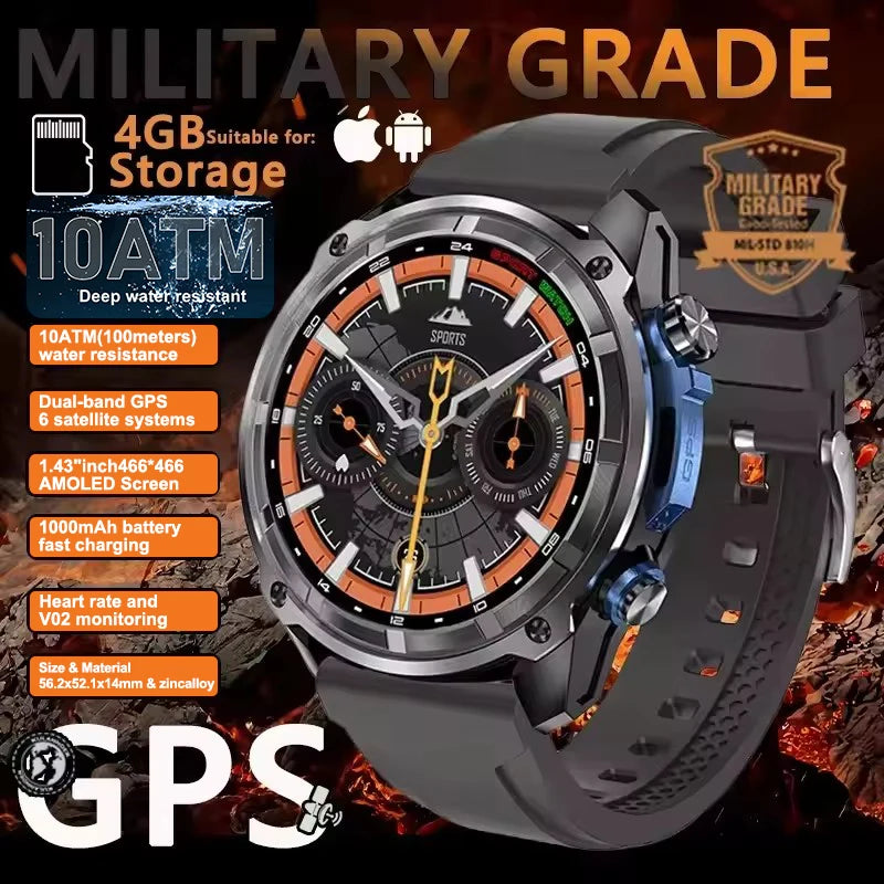 New Built in Real GPS HD Smart Watch Men Outdoor Altimeter 1000mAh Battery 4GB Memory 10ATM Waterproof Bluetooth Call Smartwatch
