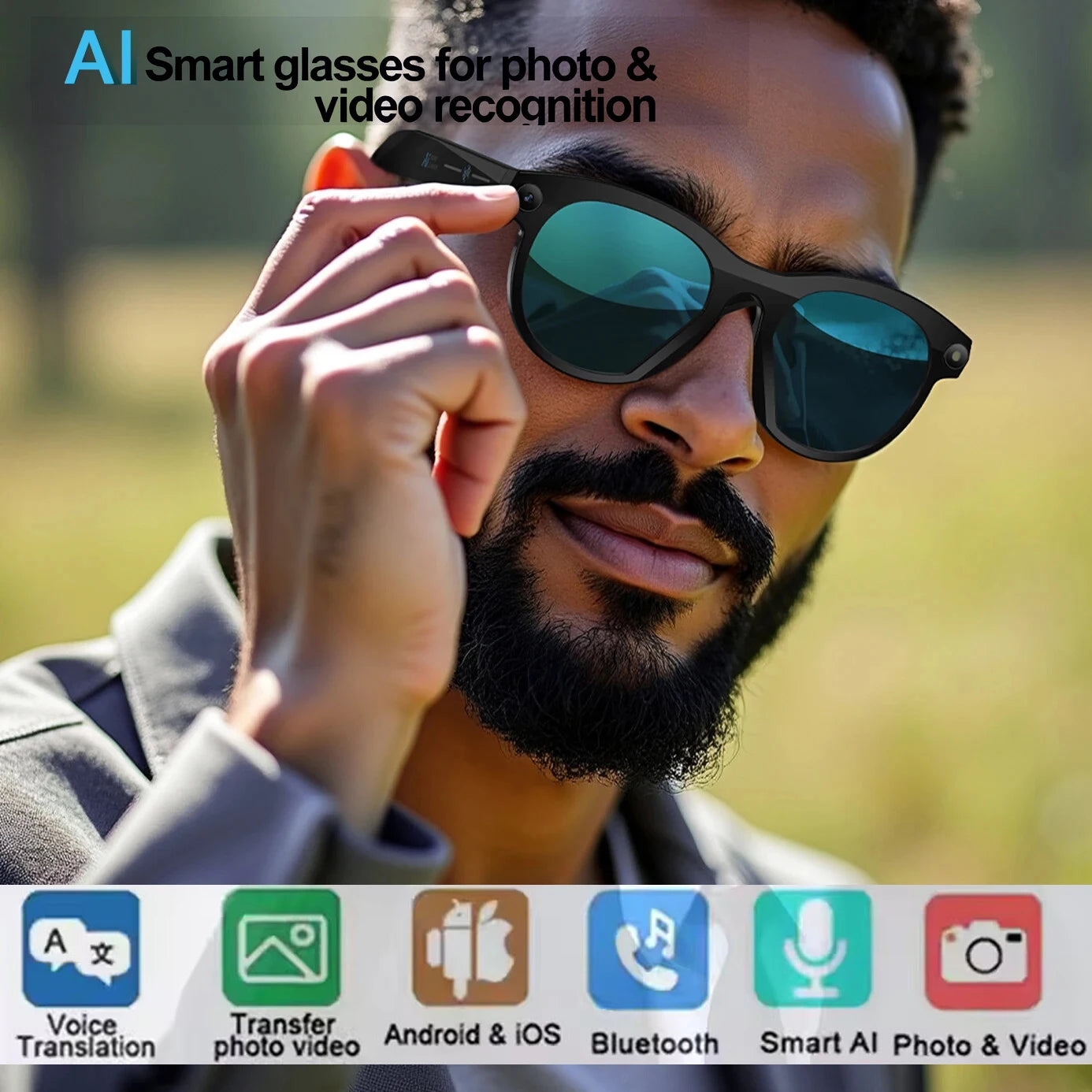 2025 AI Smart Glasses New Interaction With Camera Photo Video Record Translation Music Smart Sunglasses Bluetooth Call Headphone