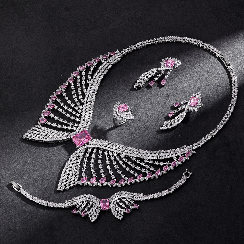 2025 New 4-piece Bridal Wedding Jewelry Set, Cubic Zirconia Women's Wedding Party Wedding Accessories Dubai, Saudi Arabia