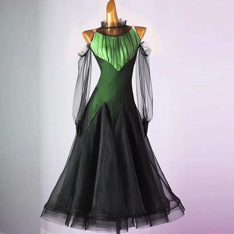 Sports Dance Suit Competition Ballroom Dress Girls Outfit Long Sleeve Adult Costume Waltz Modern Clothing Evening Stage Costumes