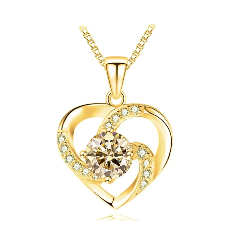 JoyceJelly 1CT Pass Tested Moissanite Heart Necklace for Women S925 Silver Gold Silver Color Diamond Pendant Birthday Party Gift