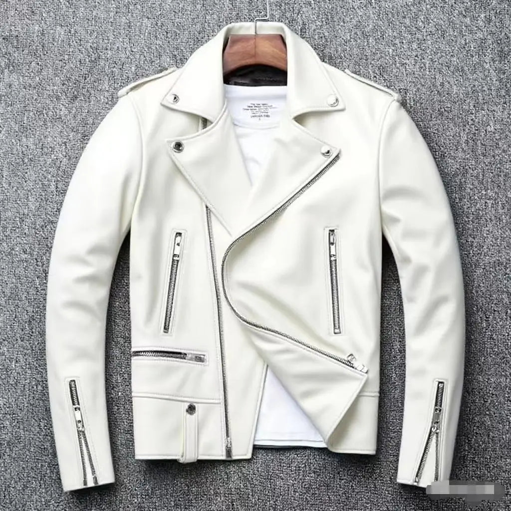 2026 Men's Lapel Oblique Zipper PU Locomotive Leather Jacket, Autumn, New Casual Versatile Slim Fit, Leather Jacket