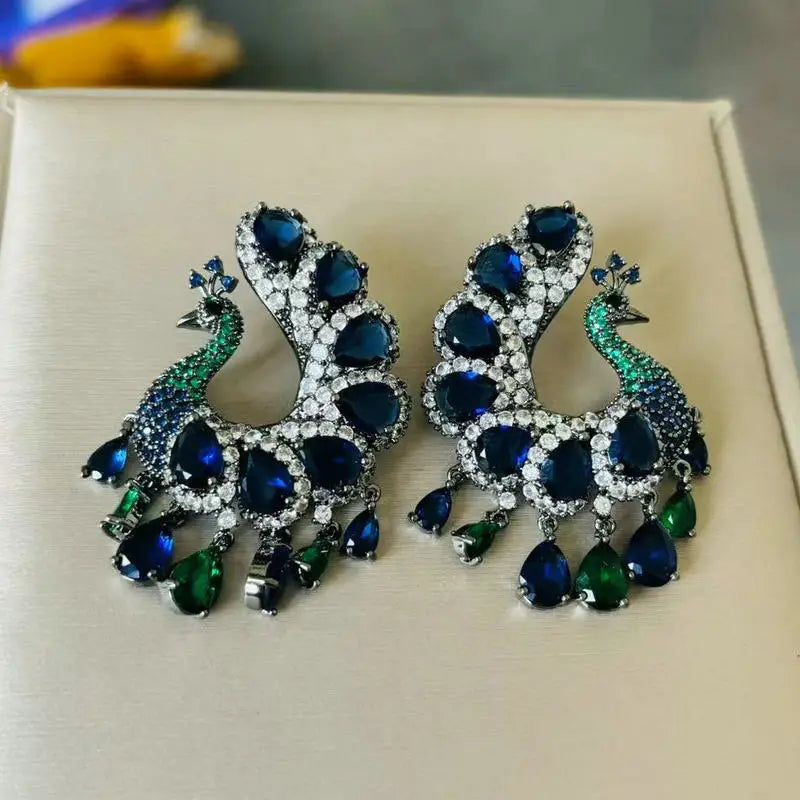 Bilincolor Fashion Peacock Green Tassel Earring for Women Wedding