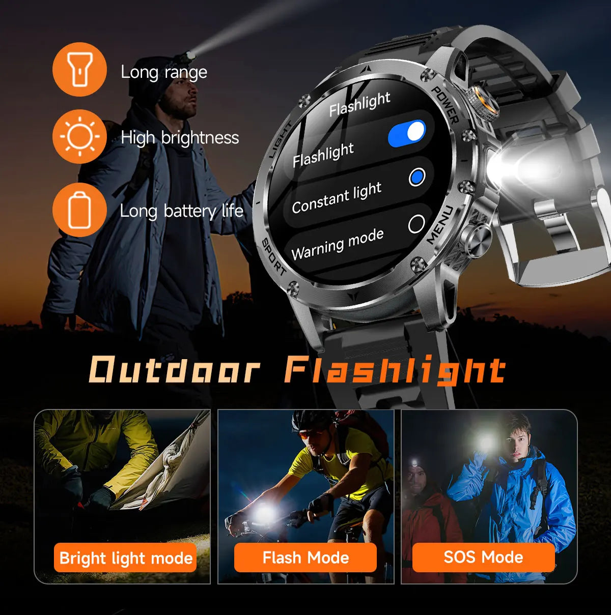 2025 New Military T-Rex 3 Ultra 1000mAh Battery Smart Watch 5ATM Waterproof Flashlight Heart Rate Sports tracker Smartwatch Men