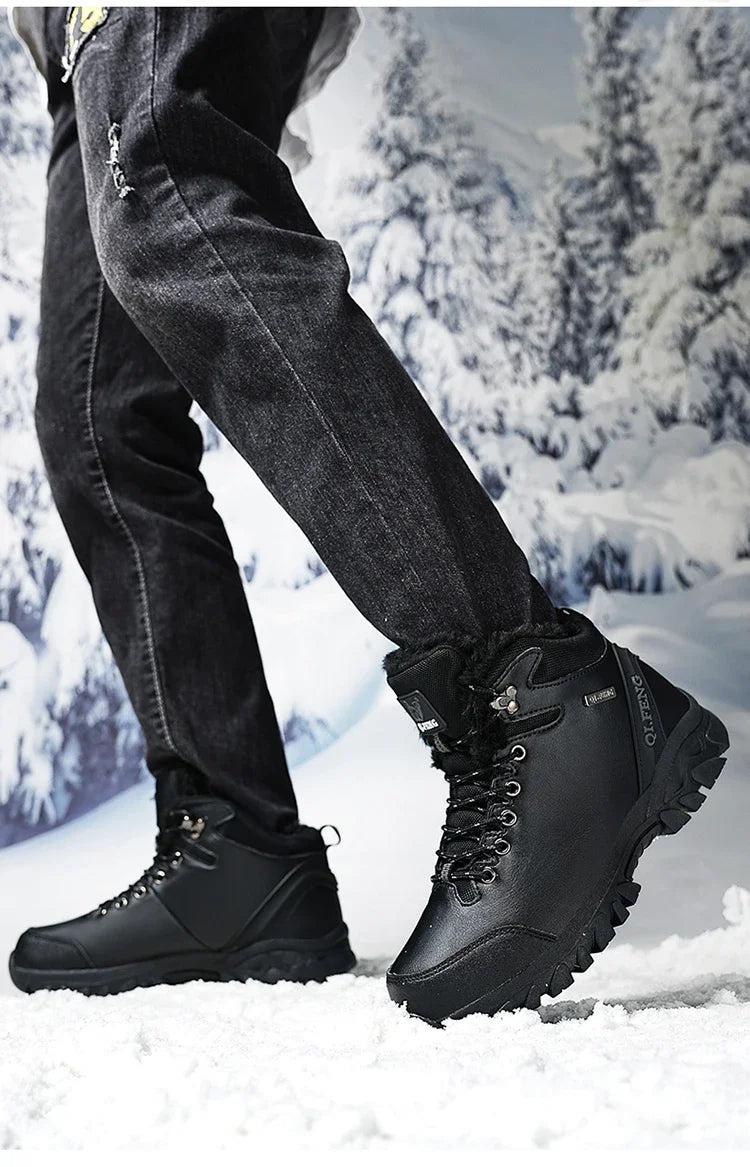 Men Winter Snow Boots Waterproof Leather Sneakers Super Warm Men's Boots Outdoor Male Hiking Boots Work Shoes Zapatillas Hombre