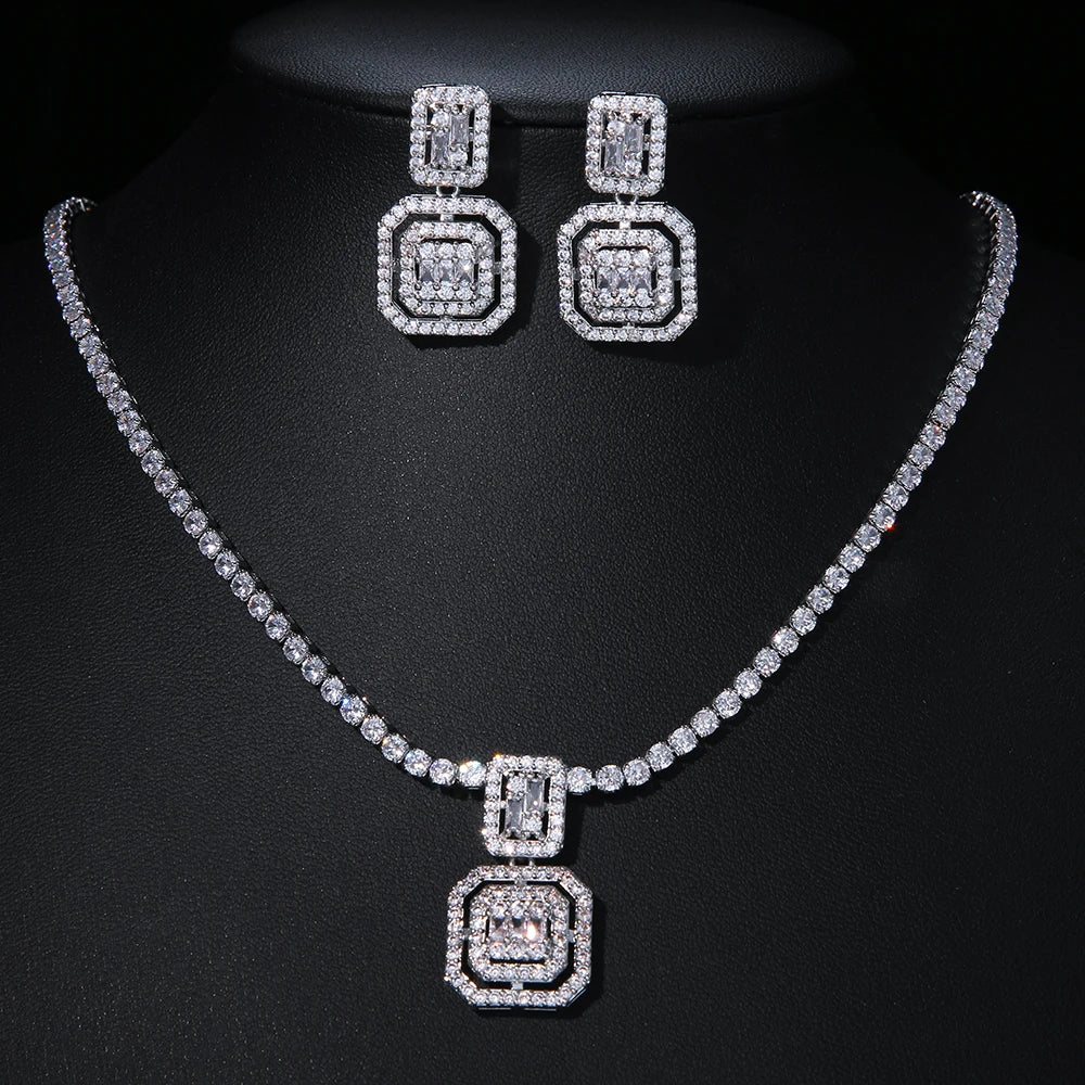 Emmaya Noble Cubic Zircon Jewelry Set Bridal Wedding Party For Female Fascinating Dress-Up Geometry Shape Elegant Ornament