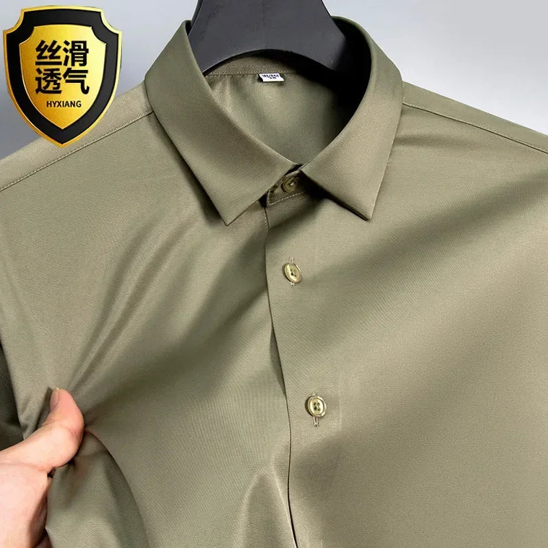 S-6XL White Shirt Men's Spring and Autumn Business Dress Non iron Korean Fit Anti wrinkle Solid Color Shirt