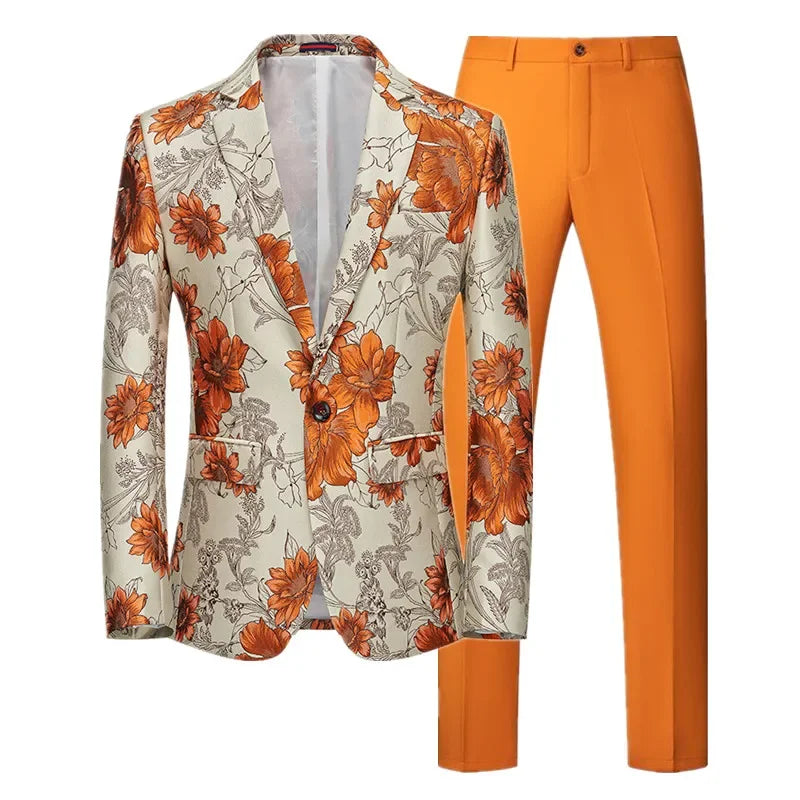 (Jacket + Trousers) Fashion Men Jacquard Suits, High Quality Male Business Social Groom Wedding Party Flower Dress Set