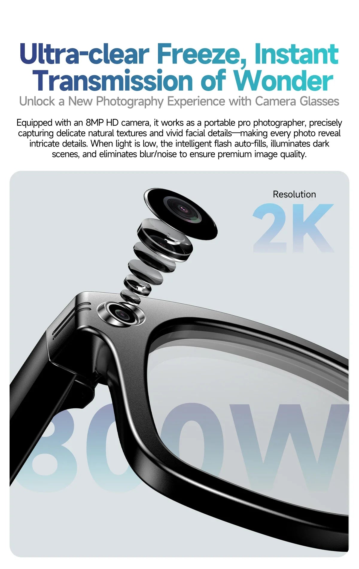 2025 New 800W Camera Glasses Bluetooth Smart Glasses with Camera Voice Call Music Smart Sunglasses Video Sound Record AI Glasses