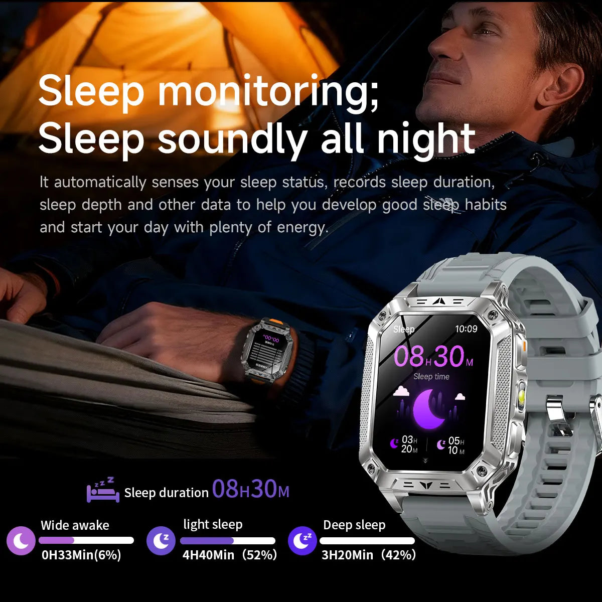 2026 Outdoors Durable Men Sports Smart Watch 1400mAh Battery LED Flashlight IP69K Waterproof Bluetooth Call Military Smartwatchs