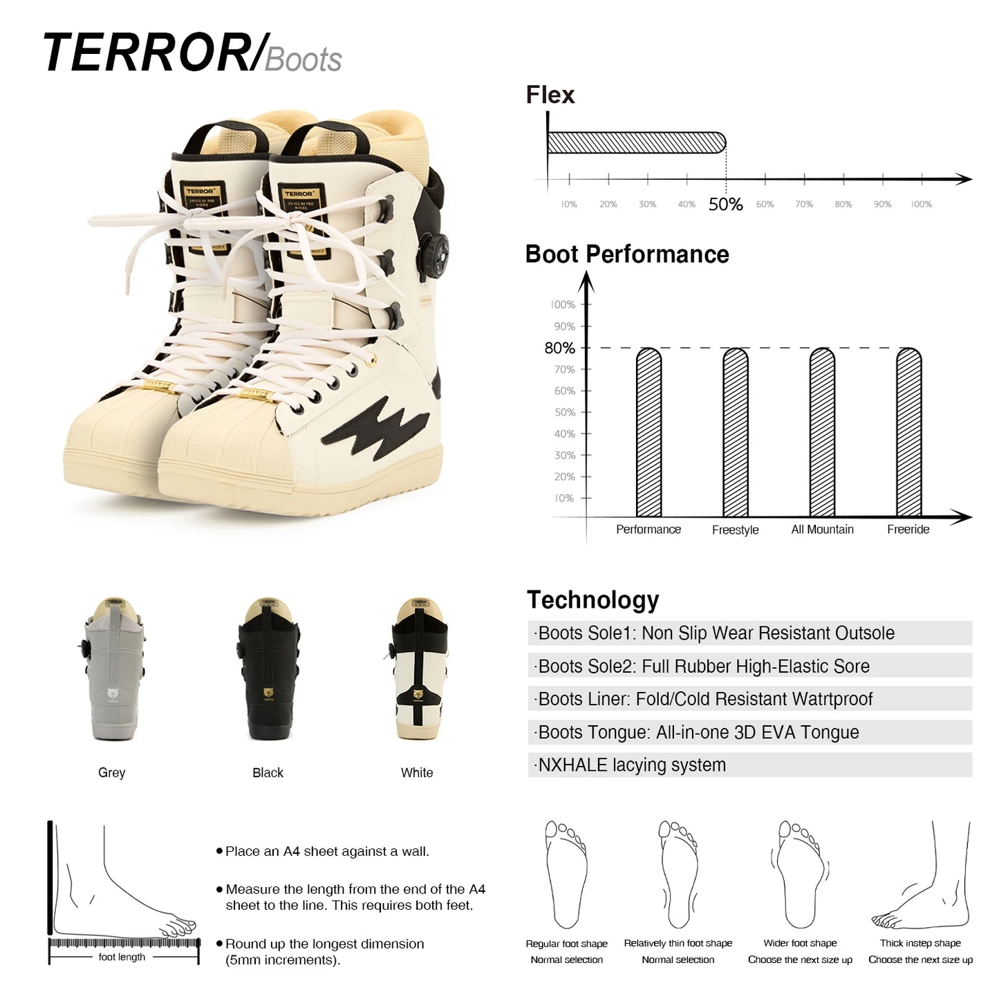 TERROR Snowboard Boot Freestyle , NX Dial Lacing System and Lace-Up , All-Around Performance with Responsive Flex - 2025 model
