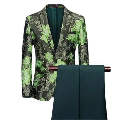 (Jacket + Trousers) Fashion Men Jacquard Suits, High Quality Male Business Social Groom Wedding Party Flower Dress Set