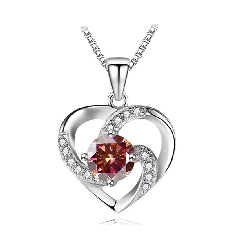 JoyceJelly 1CT Pass Tested Moissanite Heart Necklace for Women S925 Silver Gold Silver Color Diamond Pendant Birthday Party Gift