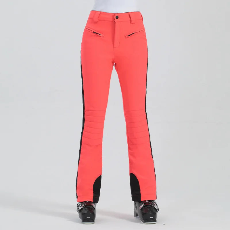 Women Ski Pant Elastic Snowboard Trouser Windproof Waterproof Breathable Thicken Thermal Zipper Snowboard Wear for Winter Sport