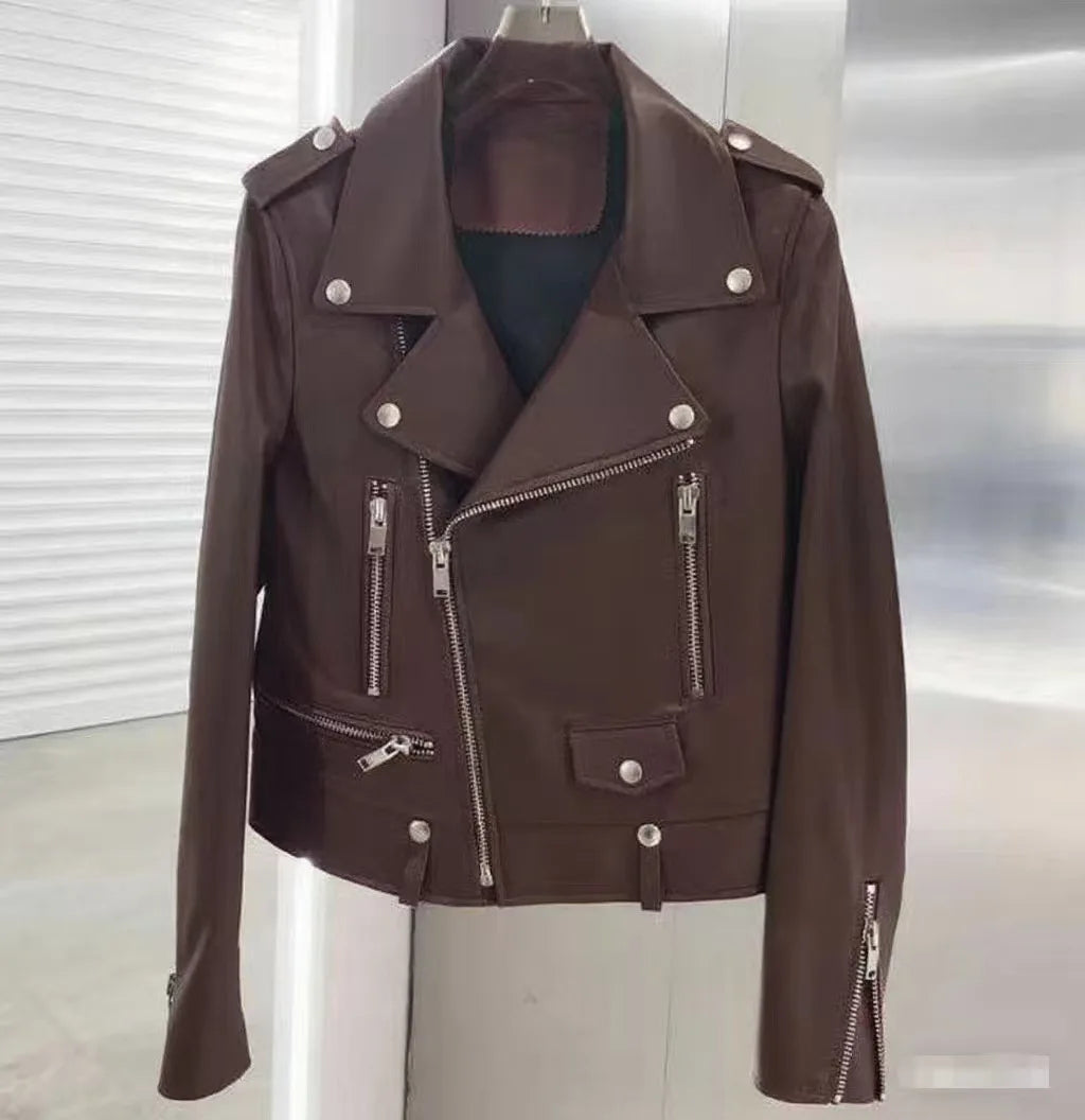 2026 Men's Lapel Oblique Zipper PU Locomotive Leather Jacket, Autumn, New Casual Versatile Slim Fit, Leather Jacket