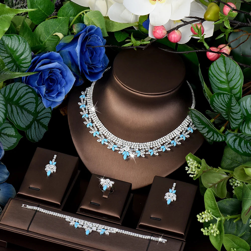 High Quality Charming Heartwarming Jewellery Necklace Earrings Ring Blue 4 Pcs Daily Party Banquet Wedding Women Costume M-563