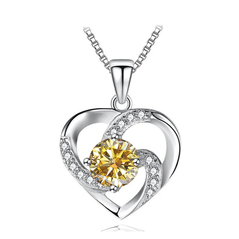 JoyceJelly 1CT Pass Tested Moissanite Heart Necklace for Women S925 Silver Gold Silver Color Diamond Pendant Birthday Party Gift