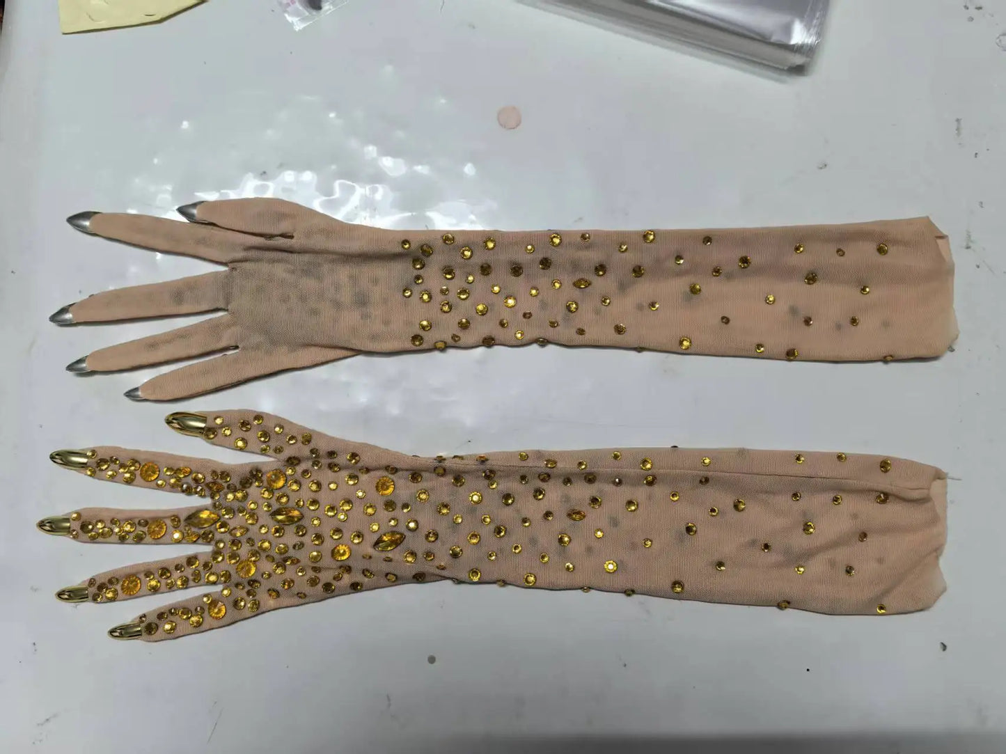 Luxurious Stretch Rhinestone Gloves WomenSparkling Crystal Mesh Long Perspective GlovesDancer Singer Stage Wear Accessories  7G