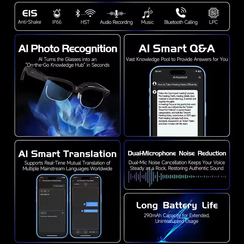 New 4K HD AI Smart Glasses 800w Pixel Multifunctional Camera Ultra Bluetooth Call Voice Assistant Music Player Smart Translation