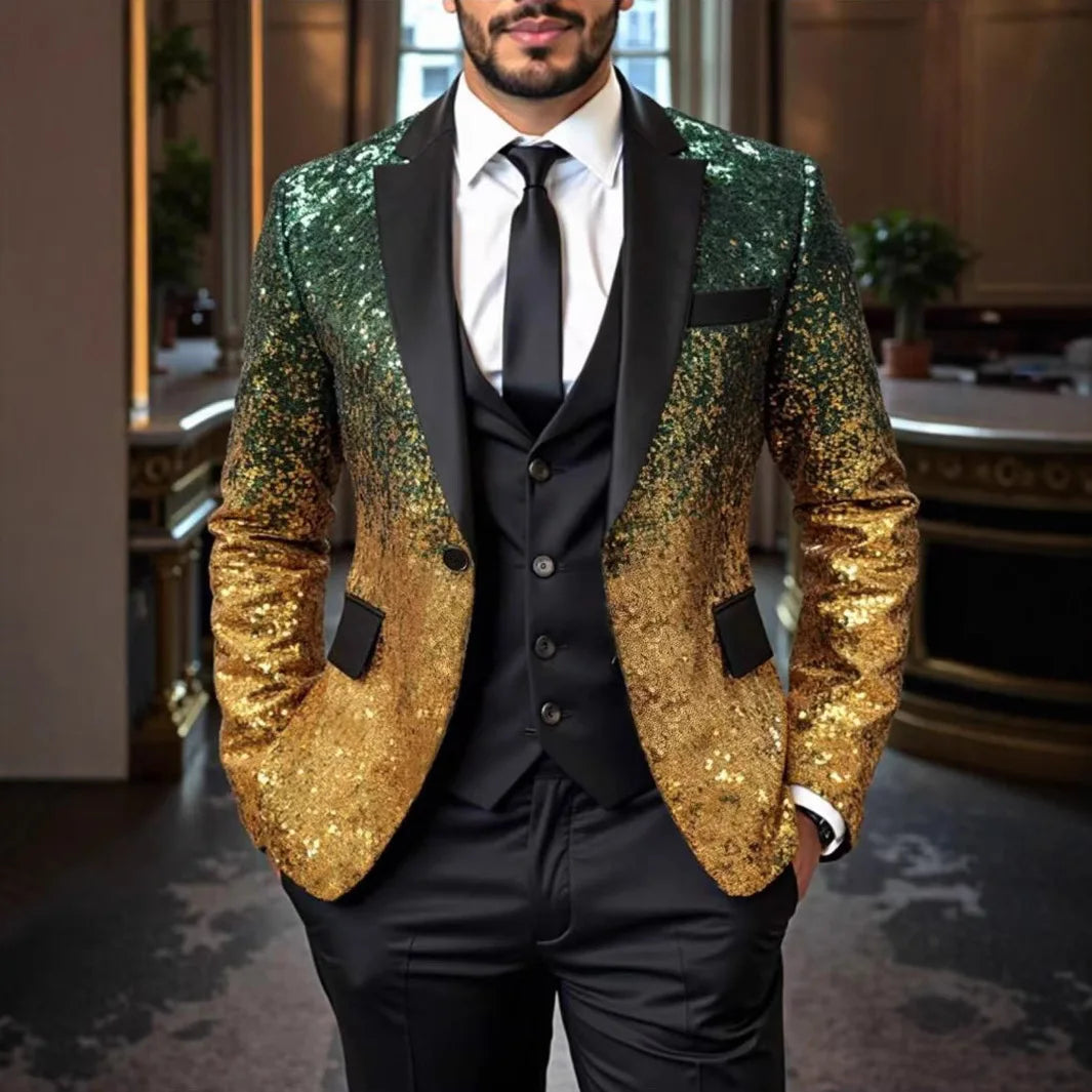 New men's Slim fashion big size sequins gradient color suit single-button jacket multi-color optional S-XXL size