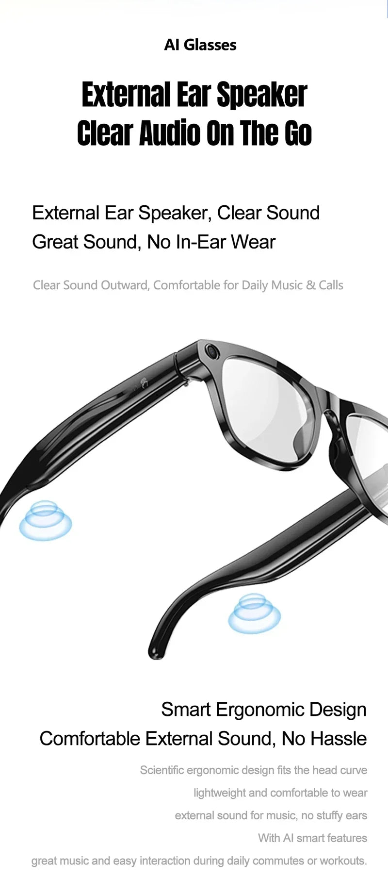 Lenovo AI Smart Glasses 800W Anti Shake HD Camera Video Recording Languages Translation Sunglasses BluetoothMusic Play Man Women