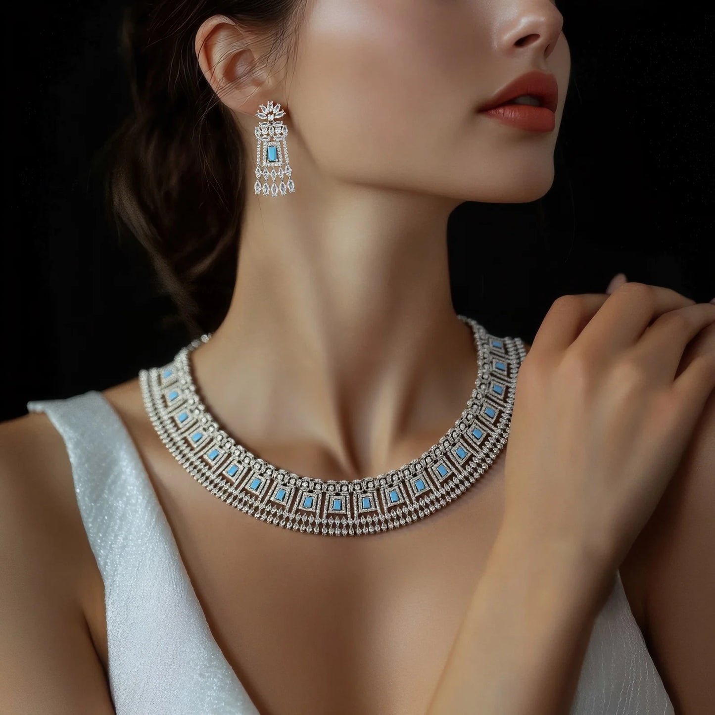 High Quality Charming Heartwarming Jewellery Necklace Earrings Ring Blue 4 Pcs Daily Party Banquet Wedding Women Costume M-563
