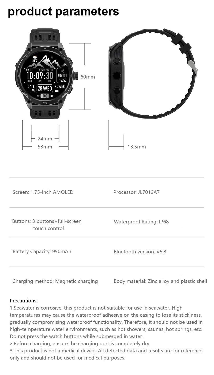 2025 New Military T-Rex 3 Ultra GPS Smart Watch 1000mAh Battery 10ATM Waterproof Compass Flashlight Sports trackr Smartwatch Men