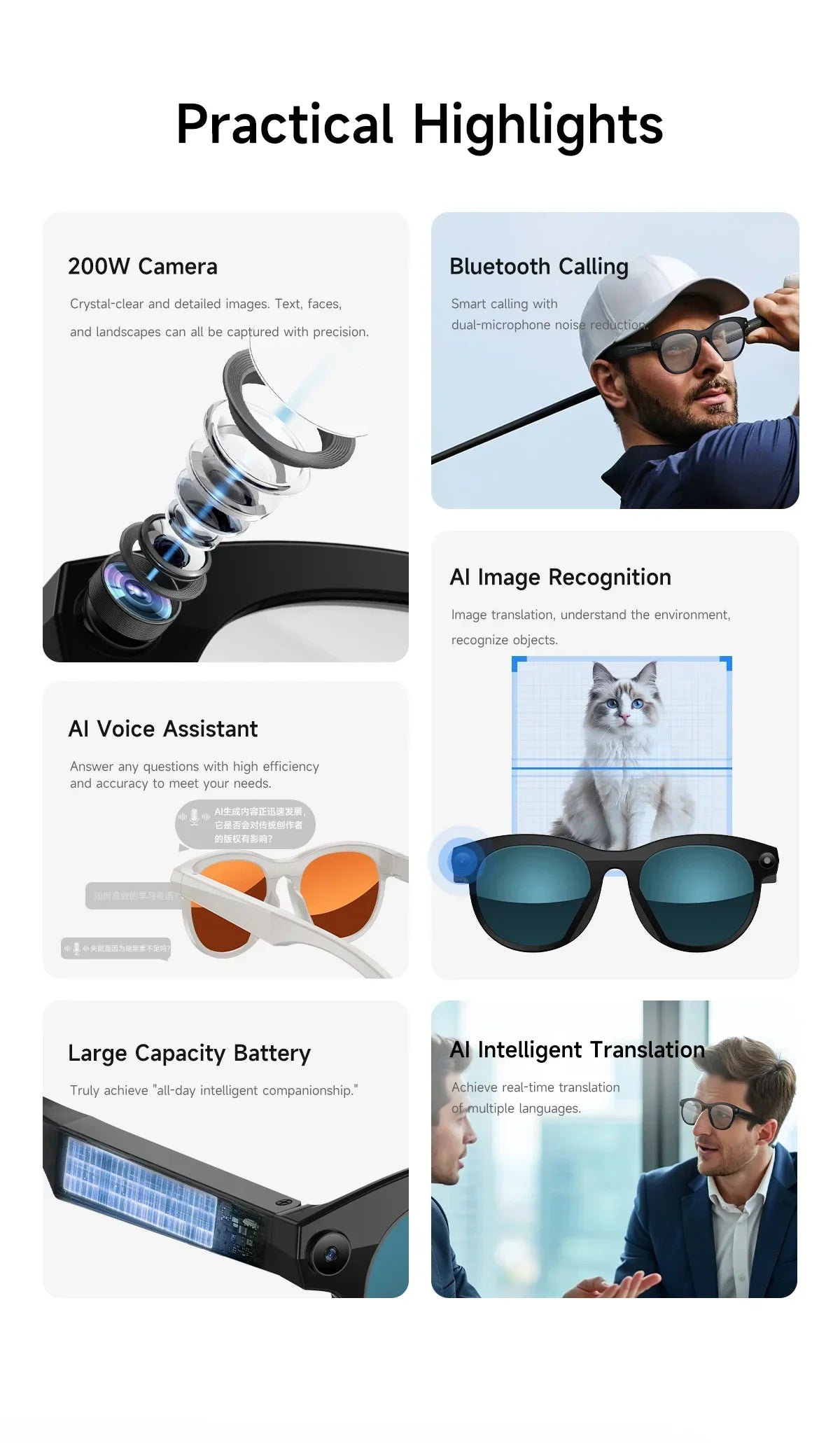 New Smart Glasses Men 8MP Camera WiFi Bluetooth Touch Control IP65 Waterproof AI Translation Noise Cancelling AI Glasses Women