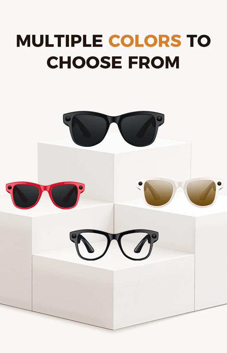 Bluetooth Camera Smart Glasses 4K 1296P Photo Video Open-Ear Dual Speakers Touch Button Control OTA APP 4GB Memory sunglasses