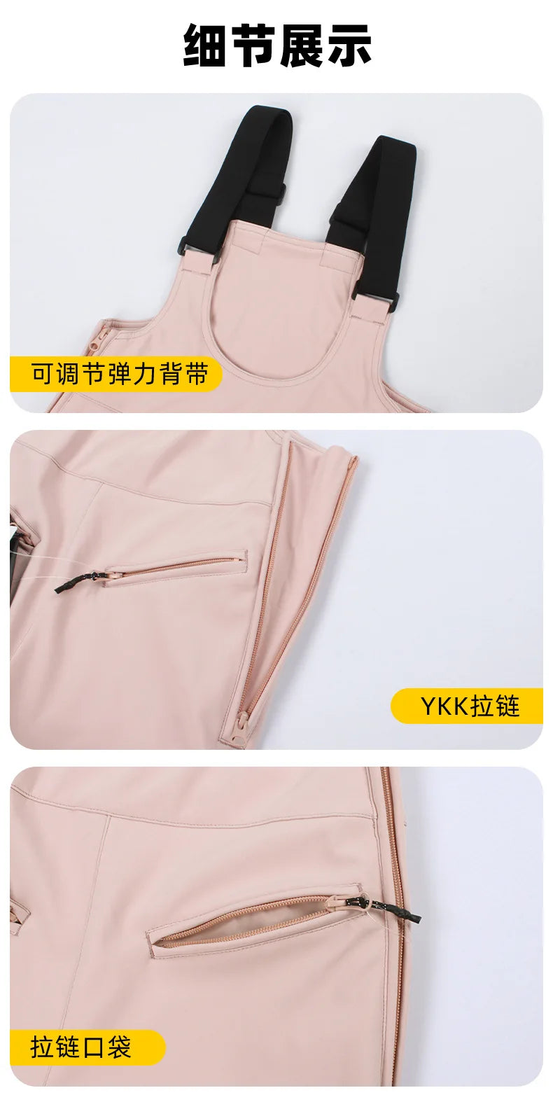 2024 Gsou Snow Winter Ski Pant Women Snowboard Strap Trouser High Waist Elastic Windproof Waterproof Thicken Thermal for Outdoor