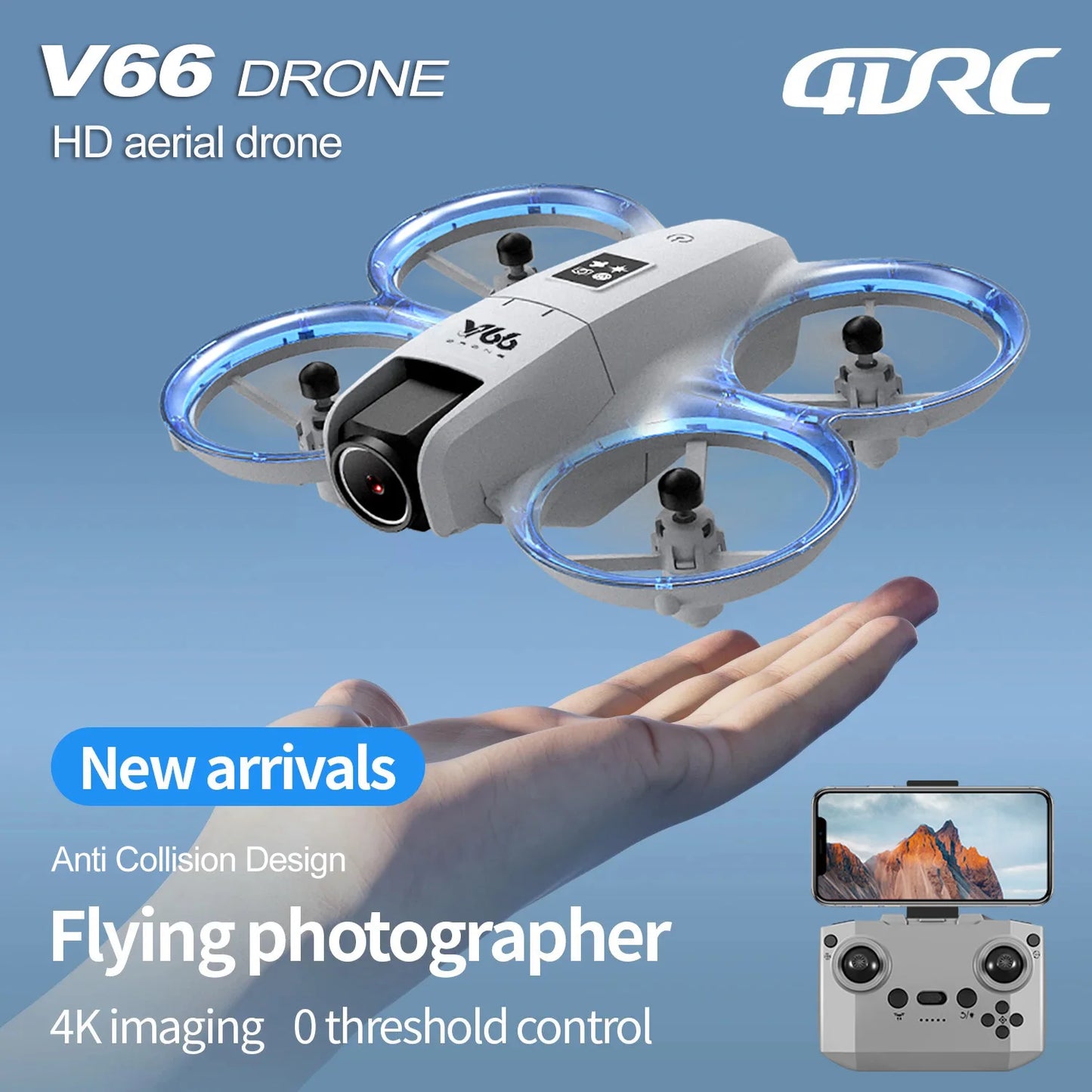 V66 Mini Drone 4K Profesional Dual Camera Headless Mode Obstacle Avoidance WiFi FPV Dron 360° Flip RC Quadcopter Toys for Kids