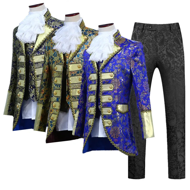 Palace Performance Dress Men Luxurious Jacquard Suits 2025 New Fashion Singer Pianist Stage Blazer Jacket and Pants with Vest