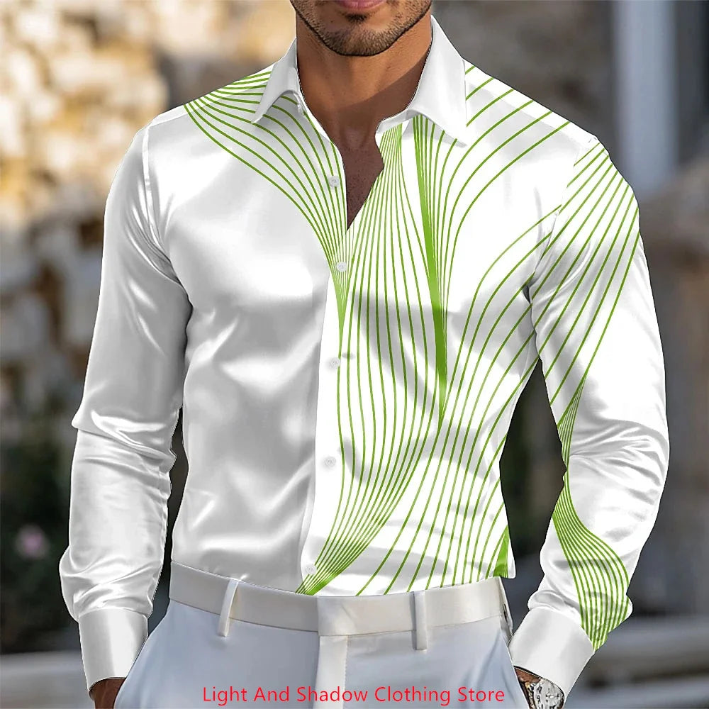 Spring and Autumn Men's Blue and White Porcelain Printed Men's Shirt Fashion Daily Vacation Collar Comfortable Soft Shirt