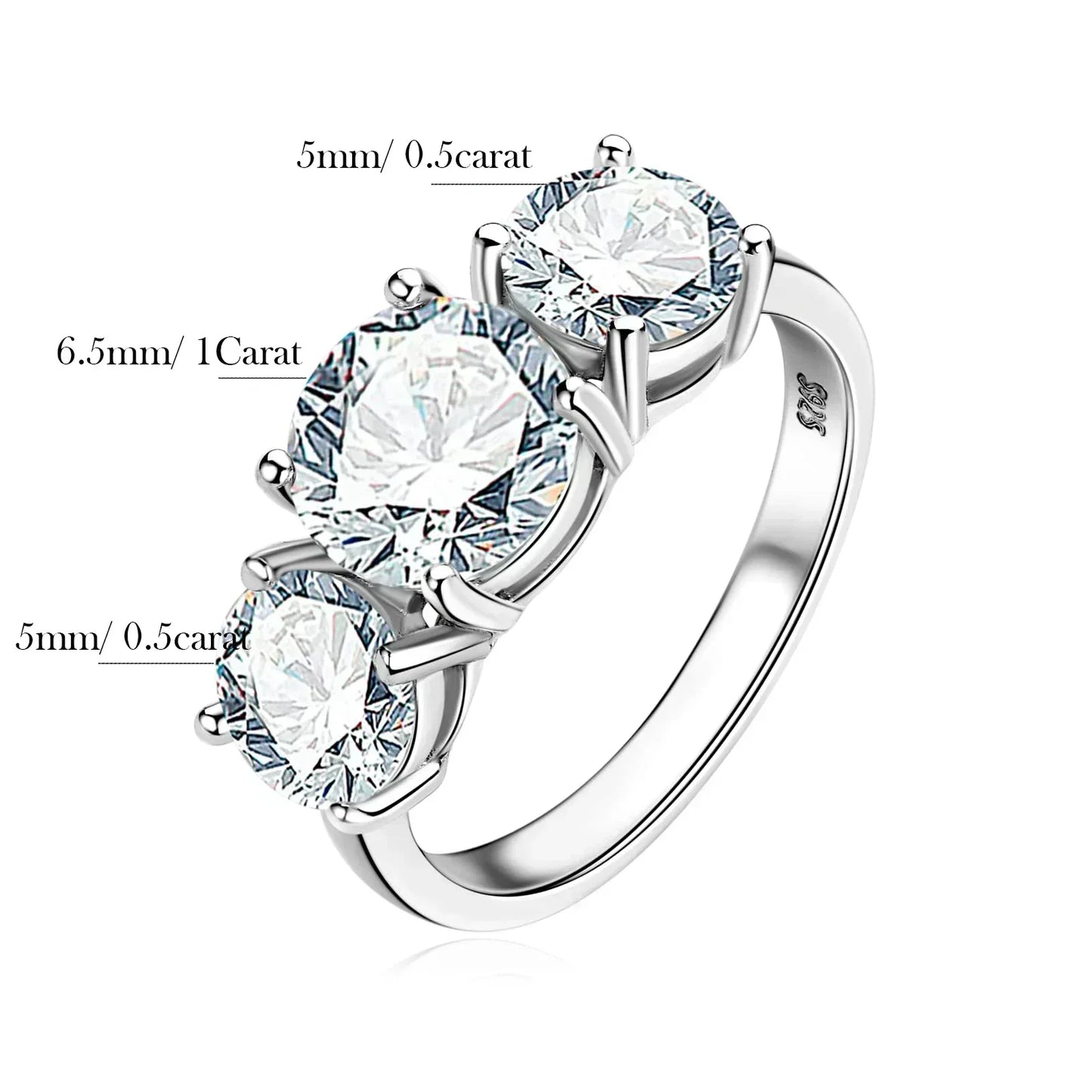 4Carat Moissanite Diamond Engagement Ring with Certificates 925 Sterling Silver Three-Stone Wedding Band for Women Fine Jewerlry