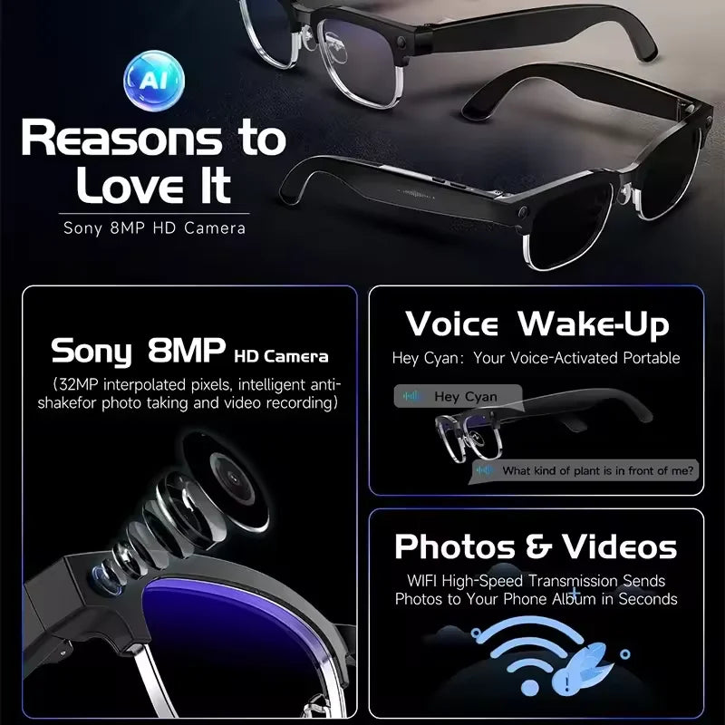 New 4K HD AI Smart Glasses 800w Pixel Multifunctional Camera Ultra Bluetooth Call Voice Assistant Music Player Smart Translation