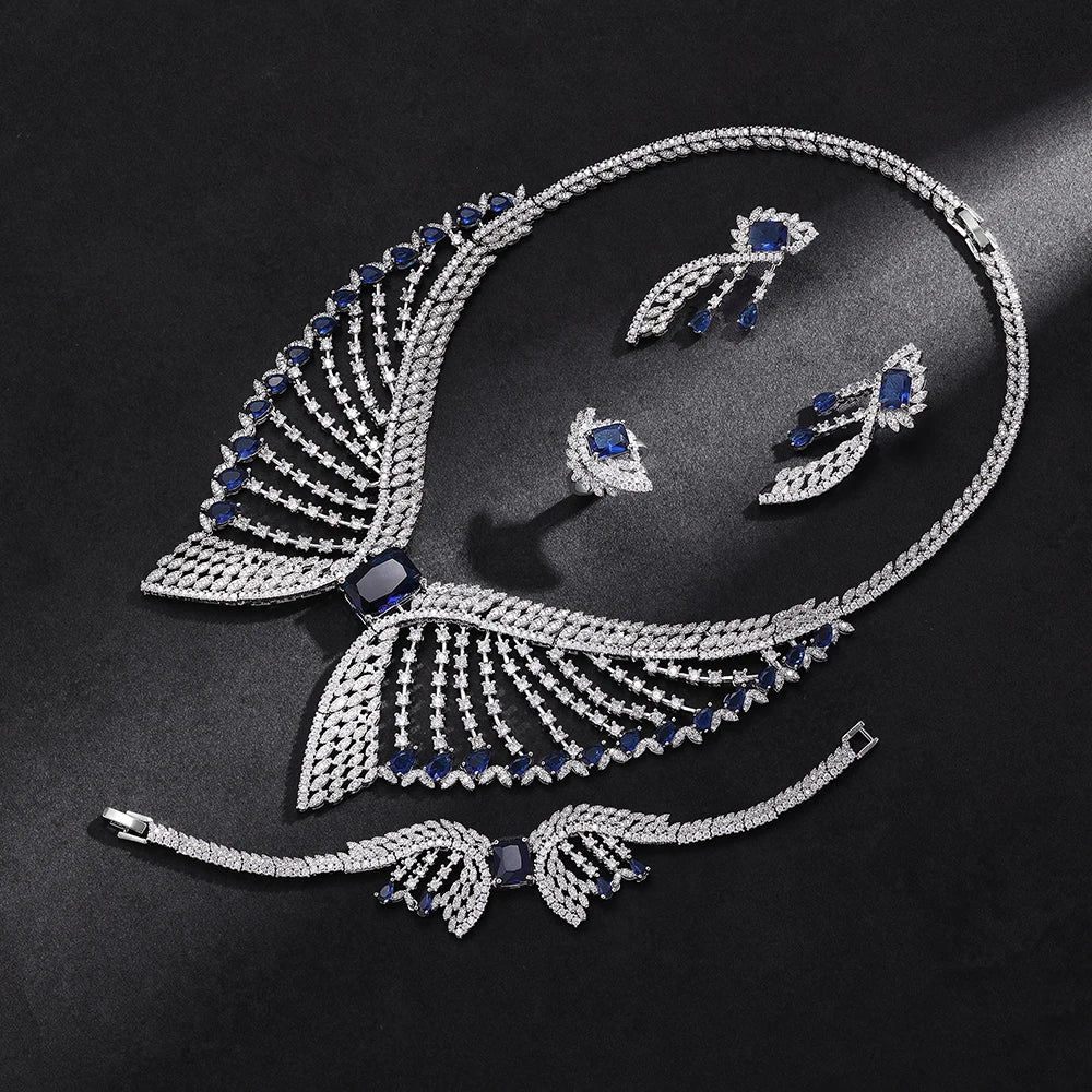 Luxury Women Wedding Jewelry Set Dubai Nigeria Bridal 4pcs Necklace Earrings Jewelry Set with White Zirconia
