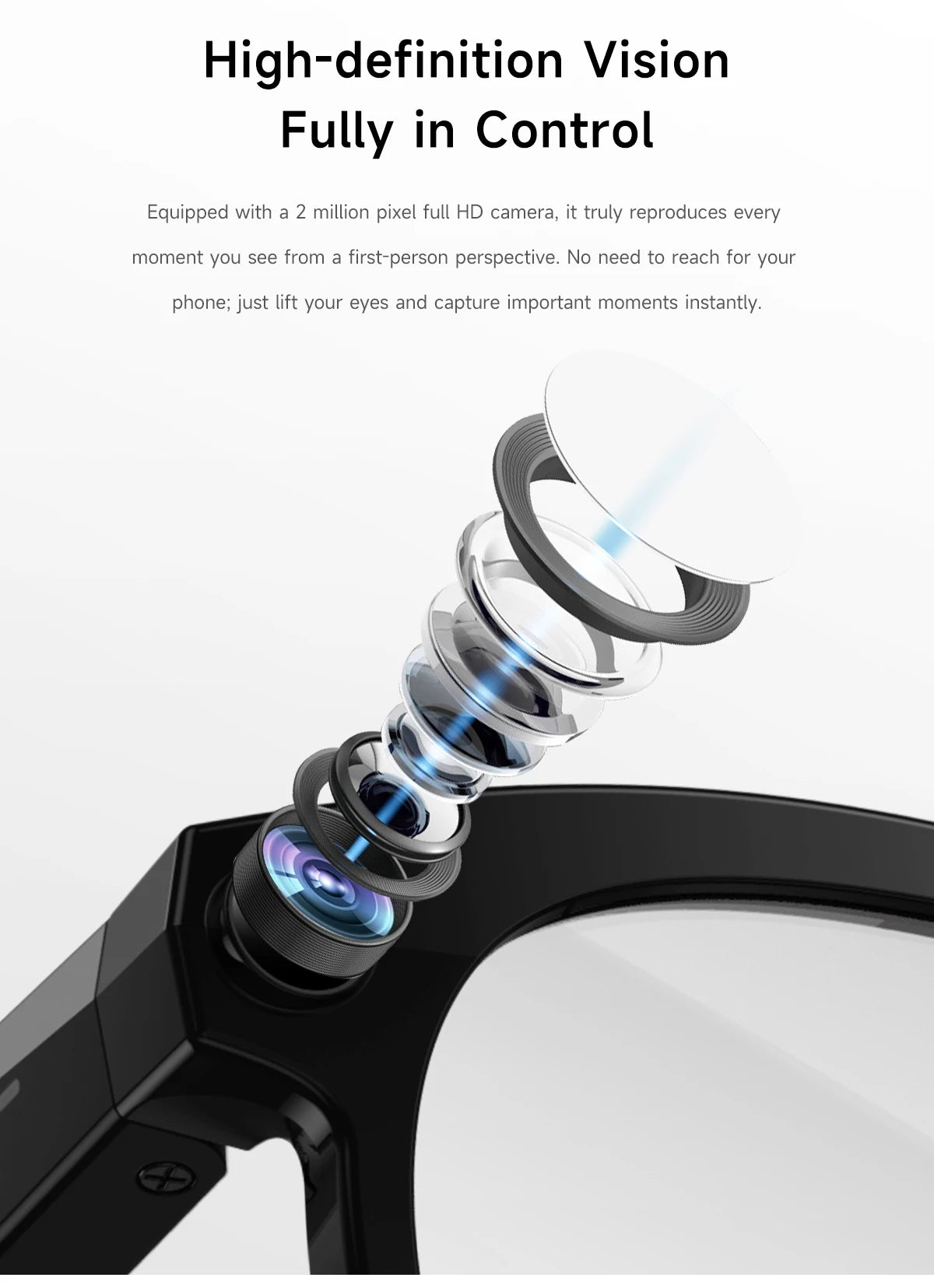 New Smart Glasses Men 8MP Camera WiFi Bluetooth Touch Control IP65 Waterproof AI Translation Noise Cancelling AI Glasses Women