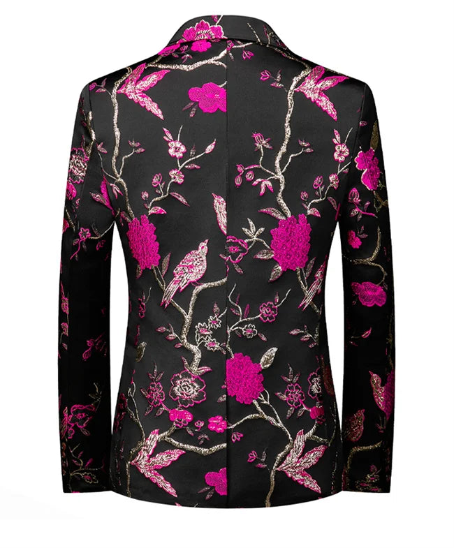 New Men Fashion Trend Wedding Party Jacquard Suit Jacket Single-breasted Slim Blazer Singer Host Stage Performance Dress Coats