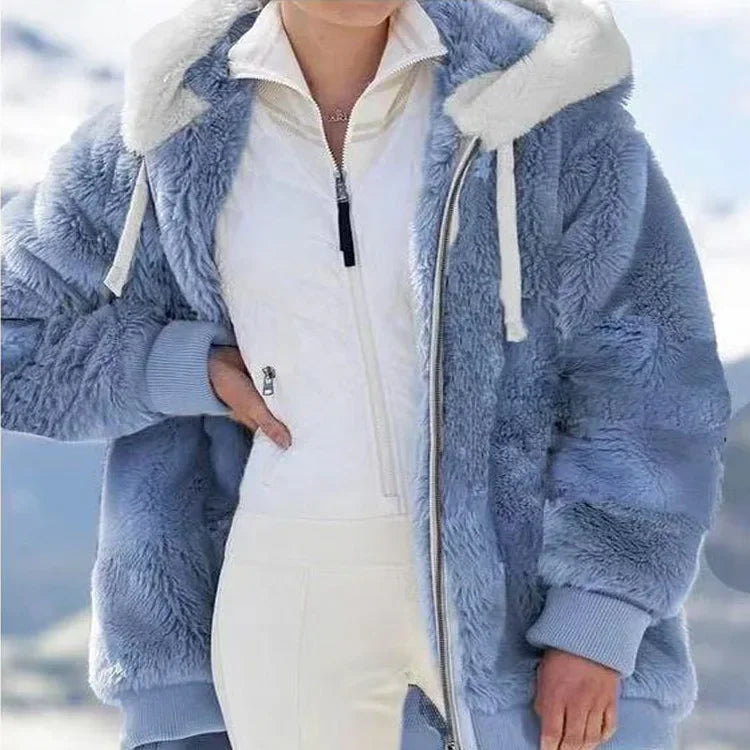 Oversized Jacket for Women Coat 2025 Autumn Winter Warm Plush Pocket Hooded Streetwear Loose Lady Zipper Cashmere Outerwear Coat
